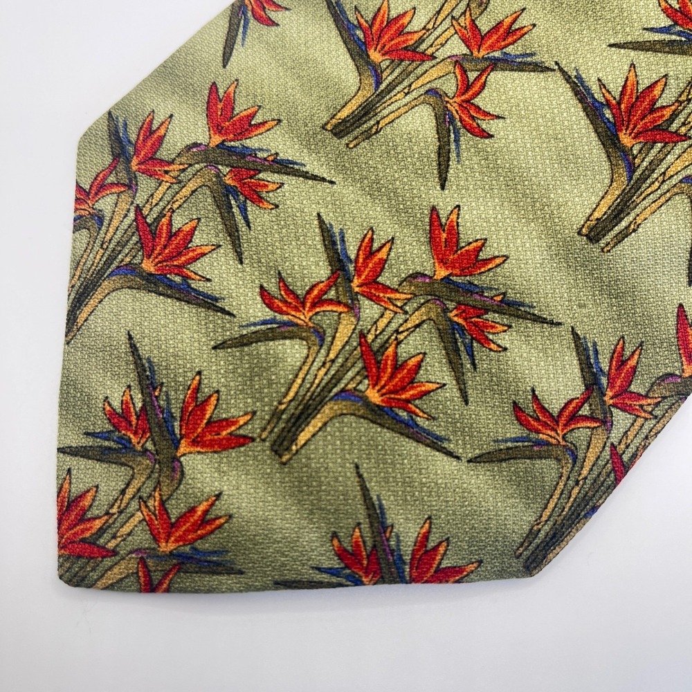 Tommy Bahama Necktie Mens OS Green Excellent Bird of Paradise Floral Silk USA